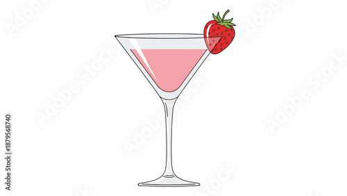 Strawberry Martini Cocktail Drink Illustration.