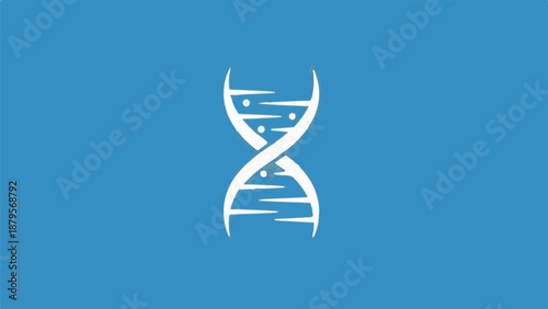 Stylized white DNA helix with circular elements on a blue background
