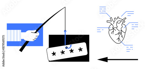 Phishing concept. Phishing attempts targeting sensitive data through digital deception and cyberattacks. Phishing risks in cybersecurity, digital communication, and online protection strategies