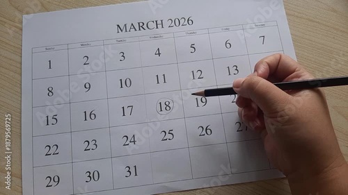 marking 18 March date on the calendar
