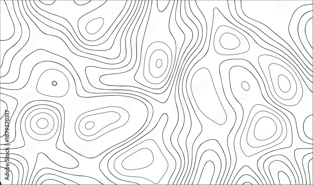 Fototapeta premium Abstract Topographic Contour Lines Map Background – Monochrome Gray Organic Elevation Terrain Waves Vector, Line topography map contour background.