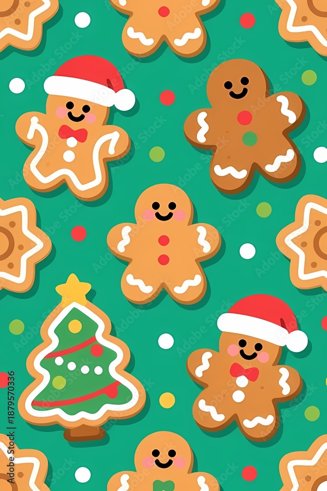Fototapeta premium Gingerbread Man and Tree Seamless Pattern