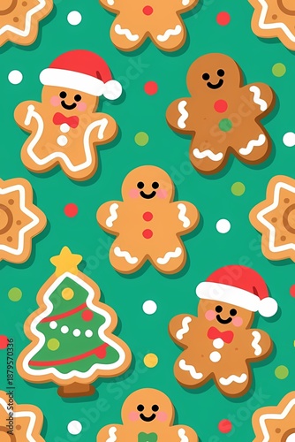 Gingerbread Man and Tree Seamless Pattern