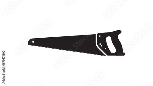 Black Silhouette Of Hand Saw With Handle For Diy And Carpentry Concepts