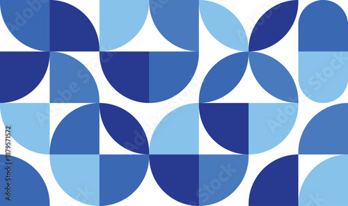 Vibrant Blue Geometric Semi-Circle Pattern Background – Modern Navy Light Blue Abstract Retro Shapes Vector,  Trendy techno business template for wallpaper, banner, background or landing