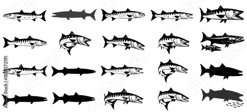 hydrodynamic hunters forms capturing the relentless speed and lethal grace of the deep set, vector isolated on transparent background