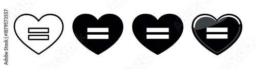 Monochromatic heart symbols with equals sign on dark gradient background