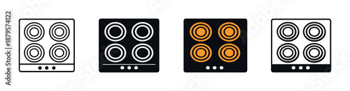 Set of four stylish stovetops with varying light and outline designs