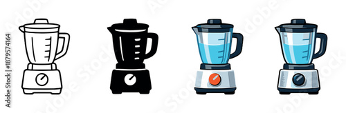 Set of four stylized blenders with various designs on gradient background
