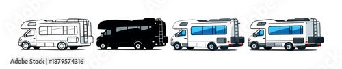 Cartoon rv camper vans side view on gradient background