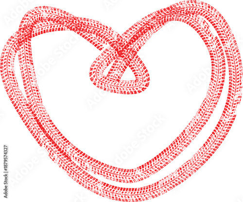 Tire tracks in heart form. Car thread silhouette. Vector illustration.

