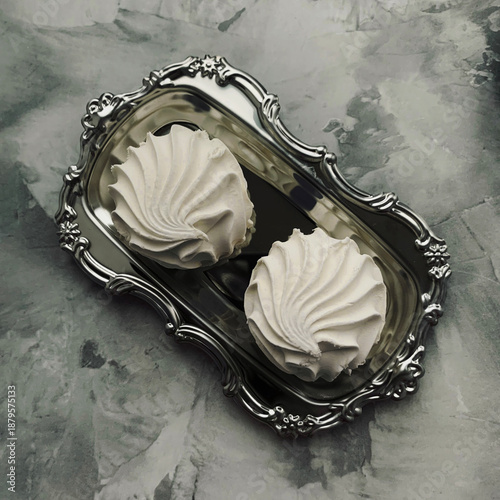 Vanilla marshmallows on a silver tray