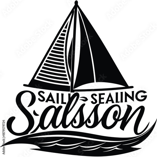 A nautical minimalist flat vector illustration of a blue sailboat for regatta race and sailing season concepts isolated on a white background for travel and maritime related design projects.