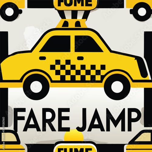 A dynamic minimalist flat vector illustration of a bright yellow taxi fare jump for cost and pricing concepts isolated on a white background for urban transport and business design.