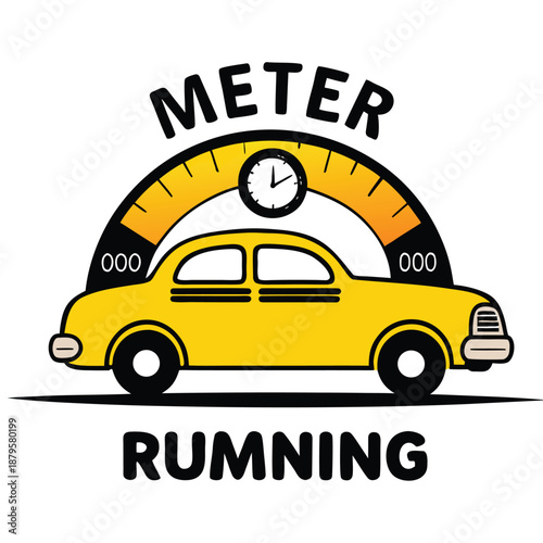 An active minimalist flat vector illustration of a bright yellow taxi meter running for fare and transport concepts isolated on a white background for urban travel and business design.