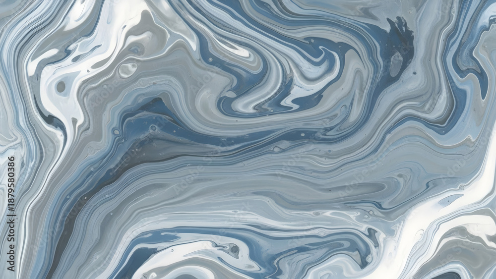 Fototapeta premium Abstract Fluid Art Background With Serene Blue Grey And White Swirls