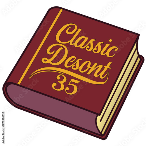 Minimalist flat vector illustration of a burgundy book spine rectangle for classic discounts and bookstore concepts isolated on a white background for library and education design.