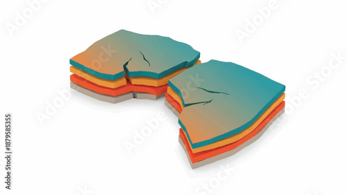 Geological layers separating and cracking, illustrating the concept of tectonic plate movement and fault lines