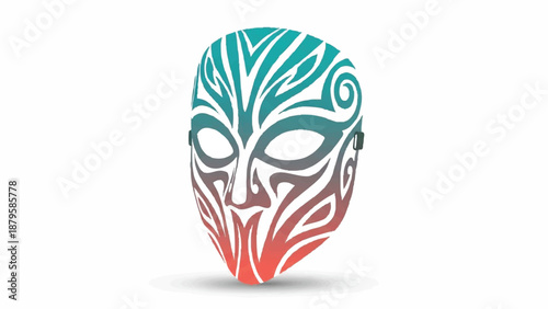 Tribal face mask with intricate patterns, evoking mystery and cultural heritage, with a gradient color transition