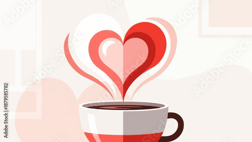 A delightful beverage cup emitting charming heart-shaped steam, symbolizing warmth, love, and comfort in a simple yet elegant illustration
