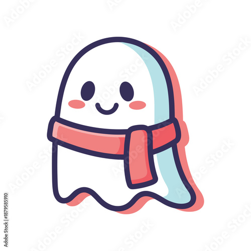 Adorable Cartoon Ghost with Scarf Illustration
