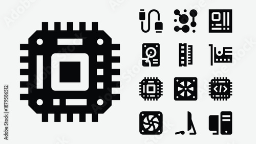 Computer parts and components icons set