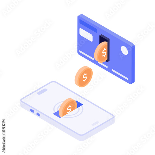 An isometric style icon depicting an online transfer