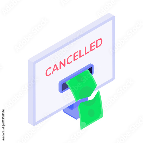 Icon depicting a failed transaction in isometric style