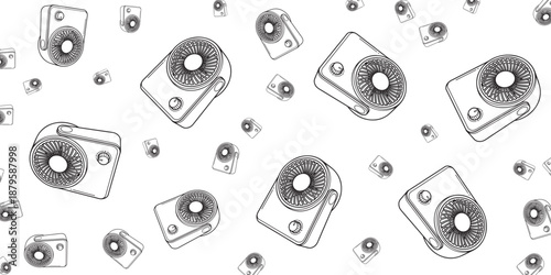 Vintage Camera Pattern on White Background - Retro Photographic Device Illustration