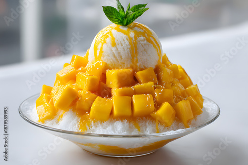 Wallpaper Mural Refreshing Mango Bingsu Dessert with Shaved Ice and Mango Toppings for a Perfect Summer Treat Torontodigital.ca