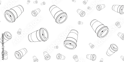 Seamless pattern of coffee cups on white background, minimalist illustration