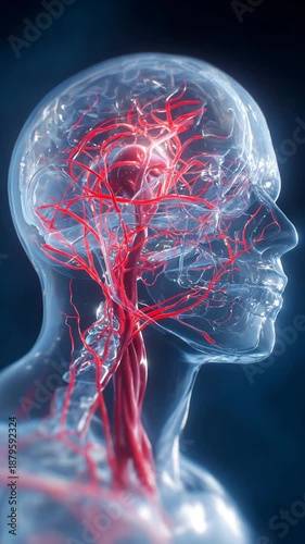 Human brain x-ray anatomy illustration in blue medical scan