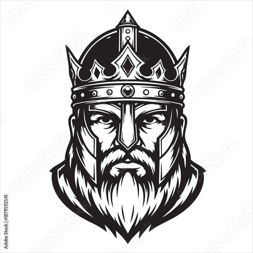 The old Viking king, with his stern face and long beard, exuded an air of majesty., the face of a lion in a mask