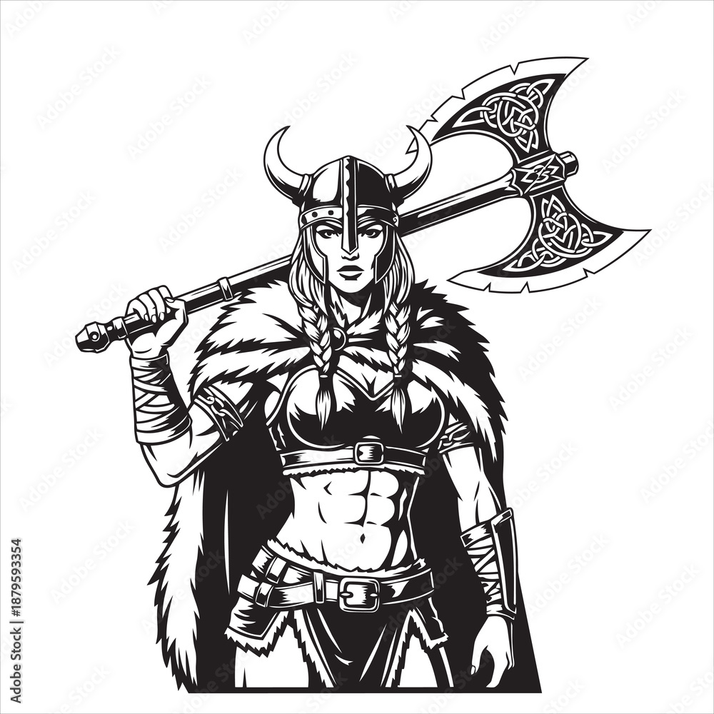Obraz premium viking warrior with axe, viking warrior with sword, cartoon viking helmet
