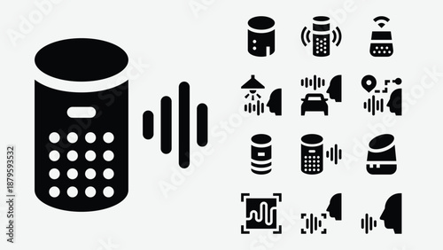 Smart speaker and voice assistant icons set