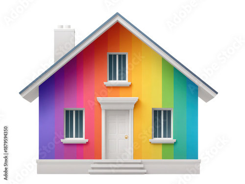 A colorful house with rainbow stripes on the walls