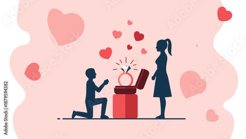 Couple Engagement Proposal with Ring, Hearts and Pink Background