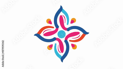 Vibrant abstract floral emblem with swirling colorful petals on white background