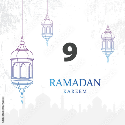 Ramadan kareem with hanging lanterns