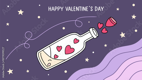 Whimsical Valentine's Day message in a bottle with hearts