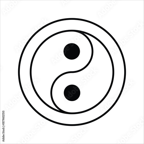 Minimalist graphic illustration of the ancient philosophical Yin and Yang symbol, perfectly embodying universal concepts of duality, balance, and harmony in a timeless, clean design