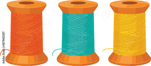 Colorful sewing thread spools illustration set for tailoring crafting embroidery and textile design