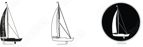 Collection of sailboat icons silhouette and line art designs for marine and travel concepts icons
