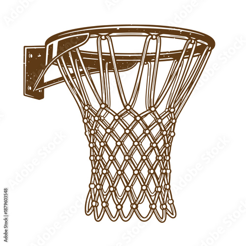 Drawing Vintage grunge  texture brown basketball hoop net with backboard attached