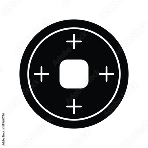 Minimalist black icon of an ancient Chinese coin, representing prosperity, wealth, and good fortune, a cultural symbol for financial well-being and success