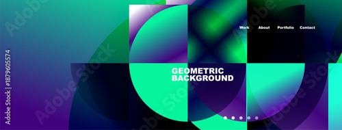 Abstract geometric design. Vibrant colors blend, creating modern website header or banner. Text reads Geometric Background.
