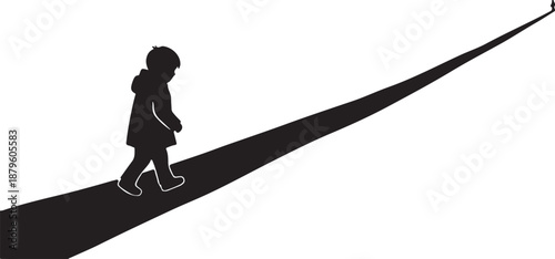 Silhouette of a child walking alone on a path