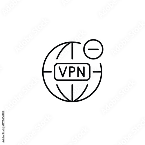 VPN on Earth and minus. Delete account, revoke access and cancel subscription. Pixel perfect, editable stroke vector icon