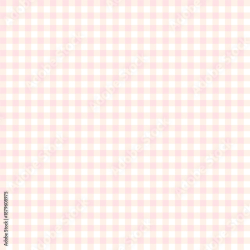 Soft pastel pink and white gingham seamless pattern. Classic checkered background for nursery decor, spring textiles  and  stationery.