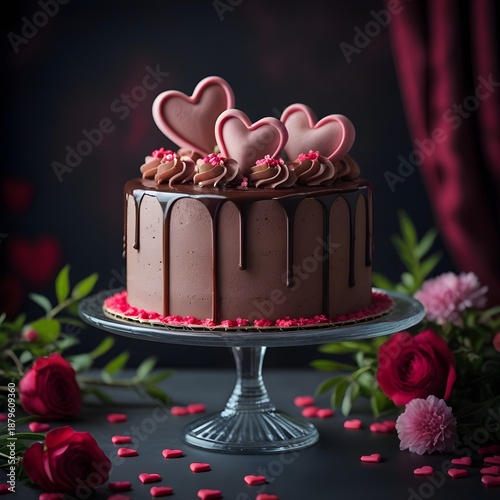  valentines day chocolate cake with red rose
